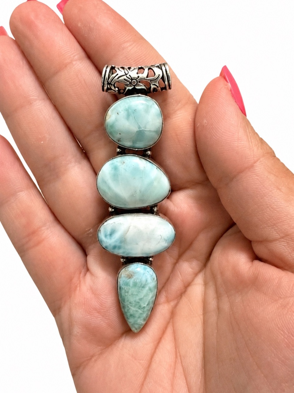 Sterling Silver Larimar Multi-Stone Pendant in Light Blue